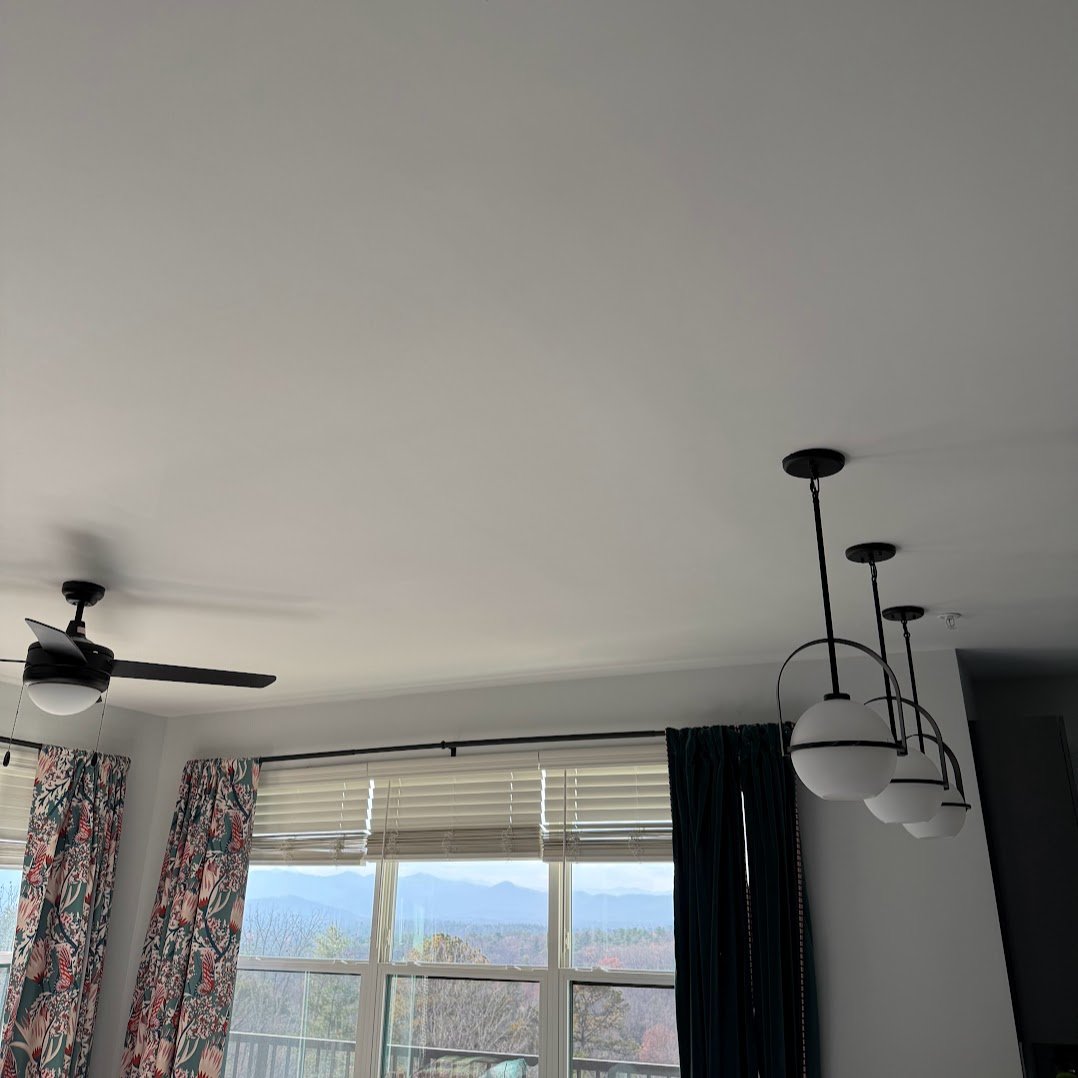 Ceiling after crack repair, smooth and paint-ready